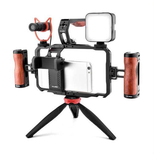 Vlogging Live Broadcast Smartphone Video Rig With Led Light And Mic - Main Image
