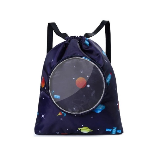 Blue Waterproof Drawstring Beach Bag L Size For Kids Wet & Dry Separation Shoulder Strap - Tibetan S - Main Image