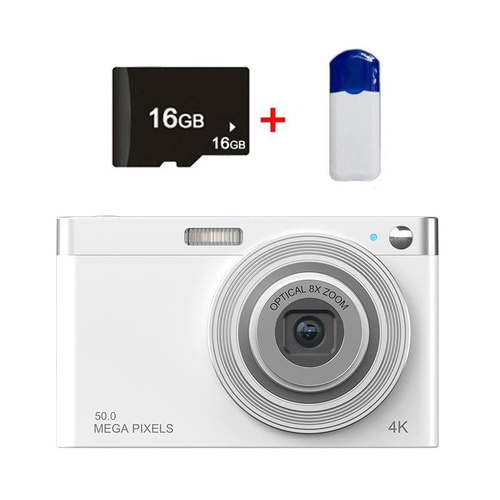 4k 8x Optical Zoom Telescopic Lens Digital Camera with Card Reader & 16g - White - Main Image