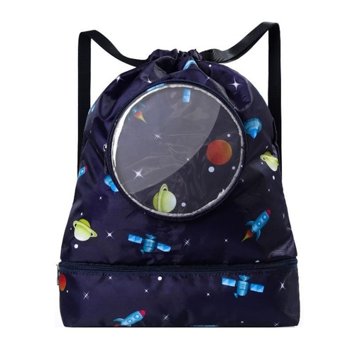 Blue Waterproof Drawstring Beach Bag L Size For Kids Wet & Dry Separation Shoulder Strap - Tibetan L - Main Image