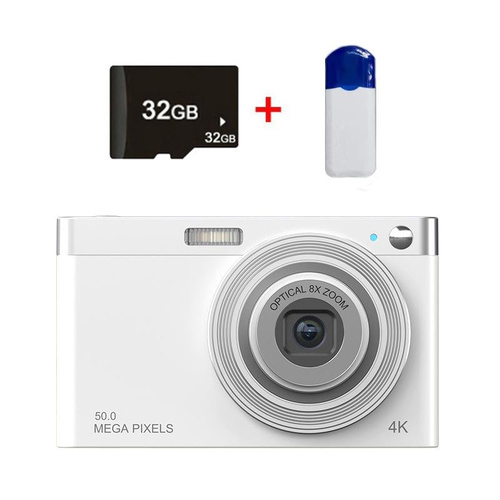 4k 8x Optical Zoom Telescopic Lens Digital Camera with Card Reader & 32g - White - Main Image
