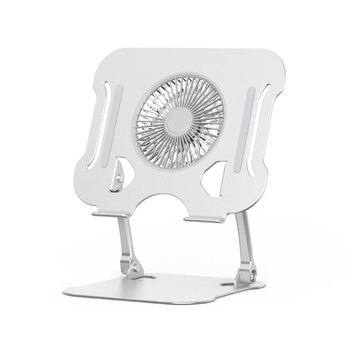 Silver Foldable Laptop Bracket with Fan - Space-saving Design - Main Image