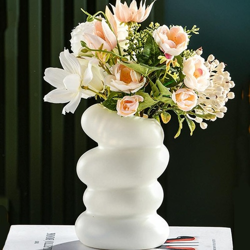Imitation Glaze Porcelain Spiral Vase for Wet & Dry Flower Arrangements - White - Main Image