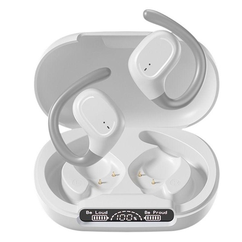 Waterproof Wireless Sports Bluetooth Earphones with Led Display - White - Main Image
