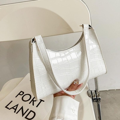 Small Square Stone Pattern Shoulder Bag for Women - White - Main Image