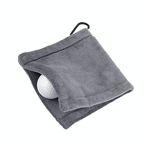 Grey Microfiber Golf Ball Cleaning Towel with Carabiner Hook - Main Image