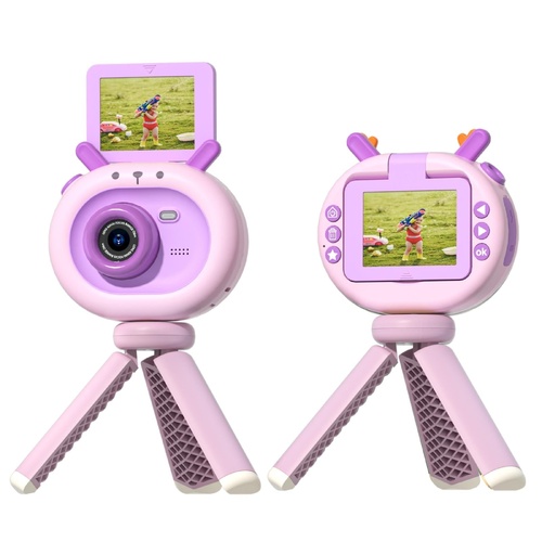 180-degree Flip-screen Cartoon Digital Camera with Stand 2.4-inch 1080p Hd - Violet - Main Image