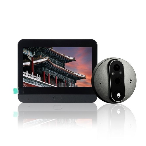 4.3 Inch Colour Screen Graffiti Hidden 1080P Wifi Smart Cat Eye Video Doorbell - Black - Main Image