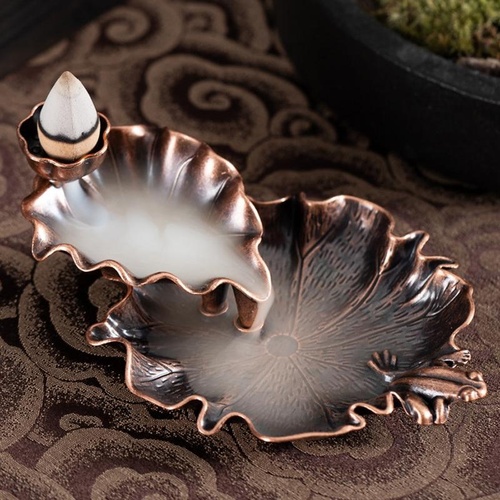 Bronze Lotus Leaf Inverted Incense Burner - Antique Indoor - Copper Colour - Main Image