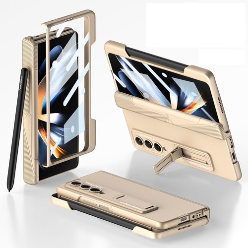 Foldable Phone Case with Magnetic Closure and Pen Slot for Samsung Galaxy z Fold 4 - Compact and Convenient - Champagne Gold - Main Image