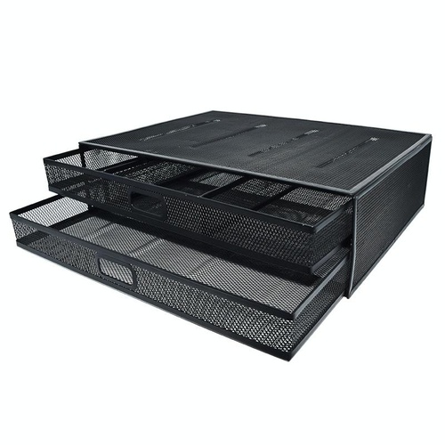 Double Iron Desktop Stand with Drawer for Height Increase and Storage - Black - Main Image