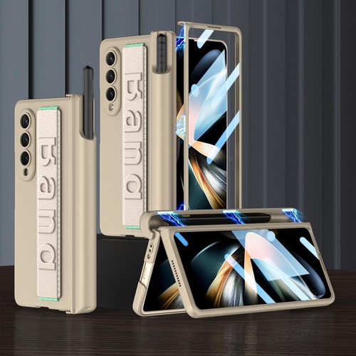 Samsung Galaxy z Fold 4 Shockproof Magnetic Fold Case with Wrist Strap - Gold - Main Image