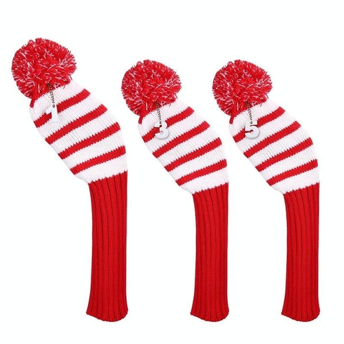 Set of 3 Knitted Golf Club Covers - Red - Main Image