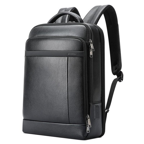 Large-capacity Business Laptop Backpack with Usb & Type-c Port - Black First-layer Cowhide - Main Image