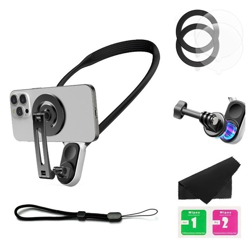 Versatile Magnetic Neck Holder for Phones and Action Cameras - Black - Main Image