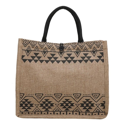 Simple Linen Tote Bag with Large Capacity - Style Print - Triangle - Main Image