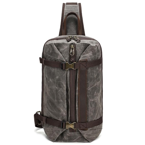 Retro Waxed Canvas Chest Bag Large Capacity Shoulder Crossbody Bag For Men - Grey - Main Image