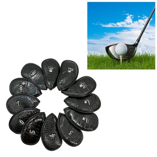 Versatile 12-piece Golf Club Cap Set in Black Pu Leather with Litchi Texture - Main Image
