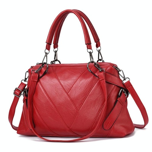 Soft Leather Geometric Handbag - Colourblock - Red Wine - Main Image