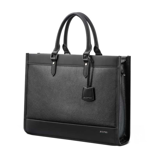 Large-capacity Leather Laptop Messenger Briefcase in Black - Main Image
