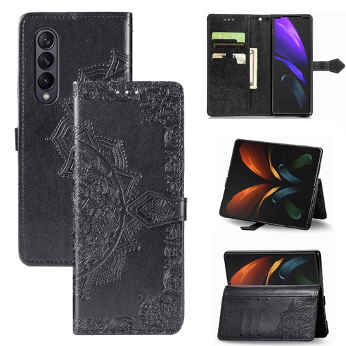 Embossed Mandala Leather Phone Case for Samsung Galaxy z Fold 4 - Black - Main Image