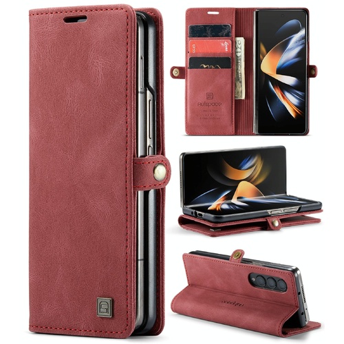 Vintage Rfid Leather Phone Case for Samsung Galaxy z Fold 4 - Wine Red - Main Image