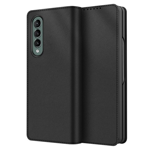 Foldable Leather Phone Case for Samsung Galaxy z Fold 4 - Horizontal Flip - Plain Black - Main Image