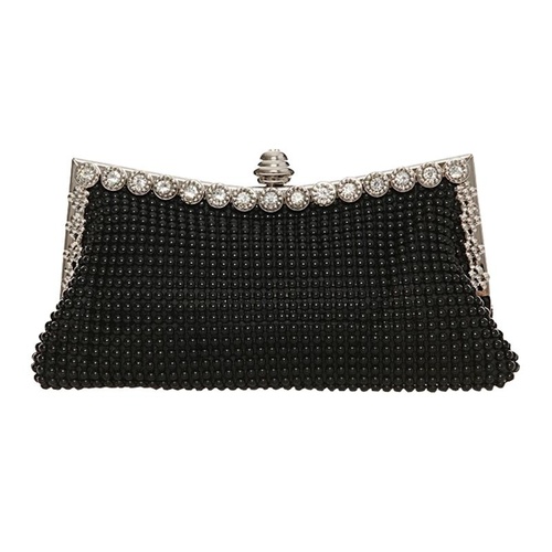 Rhinestone Evening Clutch for Ladies - Beaded Banquet Bag - Black - Main Image