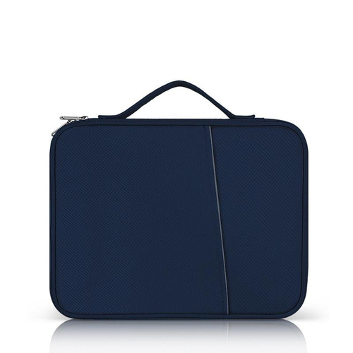Leather Portable Bag with Cloth Texture - Blue - Main Image