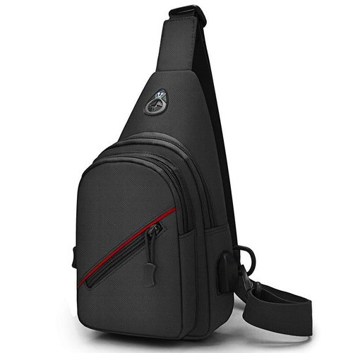 Men Oxford Cloth Crossbody Chest Bag Outdoor Leisure Single Shoulder Bag - Black - Main Image