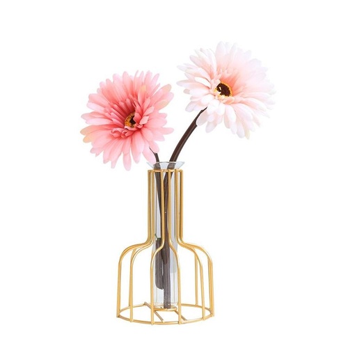 Black Wrought Iron Hydroponic Glass Flower Decoration - no Fake Flowers - Gold - Main Image