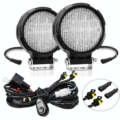14W 9 - 30V Floodlight Mixed Luminous 4 Inch Round Work Light With Wire Set - Main Image