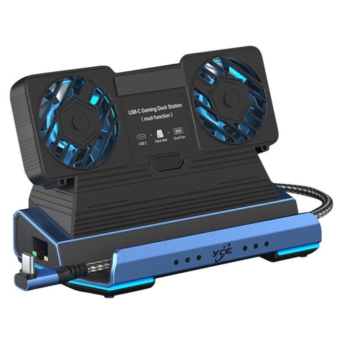 9-In-1 Usb-C Gaming Dock With Detachable Fan - Blue / Black - Main Image