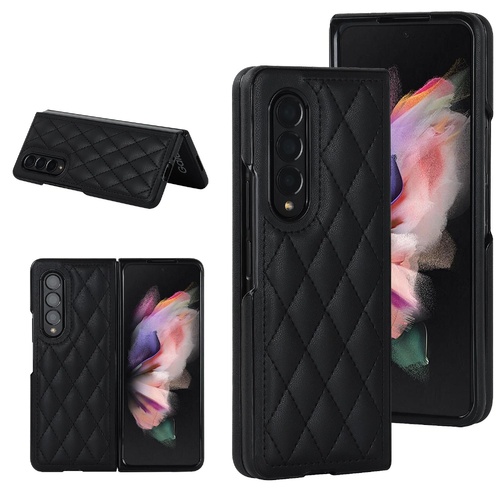 Foldable Microfiber Phone Case for Samsung Galaxy z Fold 4 - Rhombic Design - Black - Main Image