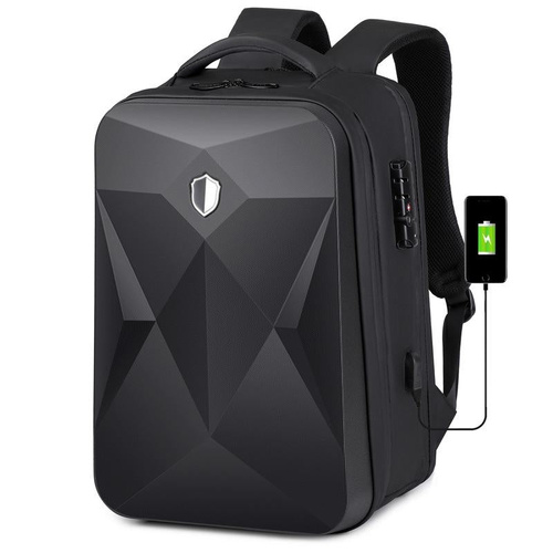 Waterproof Laptop Backpack with Usb Port - 17 Inch Capacity Password Lock - Black - Main Image