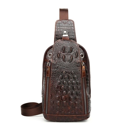 Men Cowhide Crocodile Texture Crossbody Chest Bag One Shoulder Design - Crocodile Pattern - Main Image
