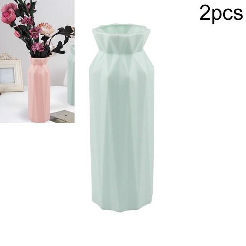 2-pack Plastic Round Vases - Simple Anti-fall Home Decor Ornaments - Green - Main Image