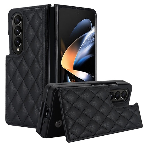 Foldable Full Coverage Double Buckle Pu Phone Case for Samsung Galaxy z Fold 4 - Black - Main Image