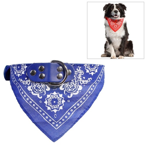Adjustable Dog Bandana Leather Printed Soft Scarf Collar Neckerchief For Puppy Pet - Size M - Blue - Main Image