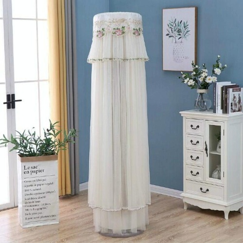 175cm Vertical Lace Air Conditioner Dust Cover - Round Column - White - Main Image