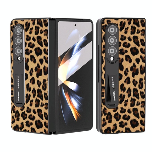 Leopard Print Phone Case with Holder for Samsung Galaxy z Fold 4 / 5g - Gold - Main Image