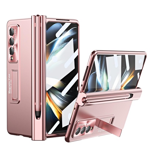Foldable Phone Case with Pen Slot for Samsung Galaxy z Fold 4 - Electroplated - Pink - Main Image
