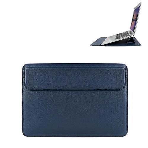 Leather Laptop Liner Bag - 14.1-15.4 Inches with Stand Function - Sapphire Blue - Main Image