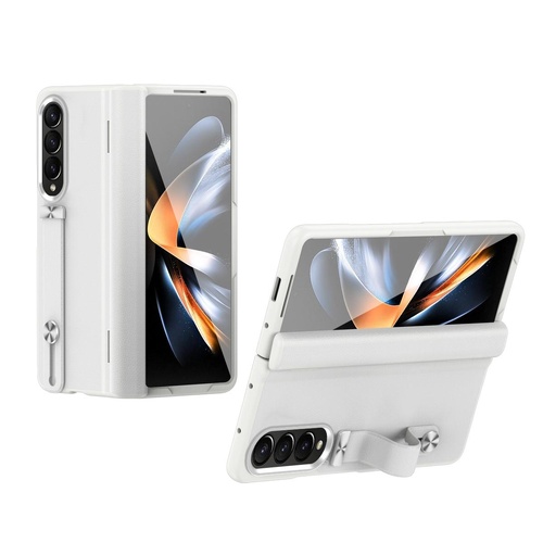 Samsung Galaxy z Fold 4 Leather Wristband Phone Case - White - Main Image