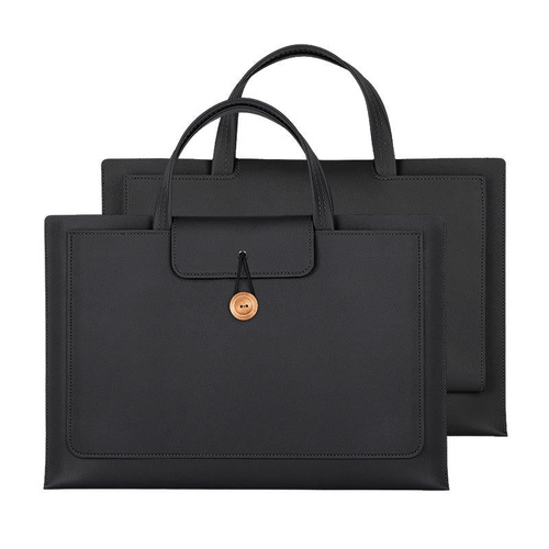Waterproof Elastic Button Laptop Handbag - Pu Material - Black - 15.4/16 Inch - Main Image