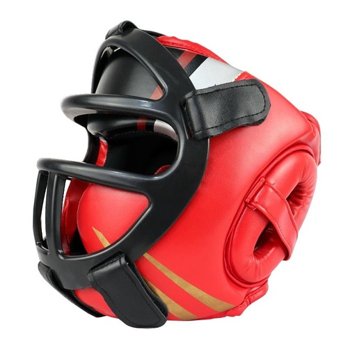 Competition Sparring Boxing Helmet For Head Protection - Red With Mask - L - Main Image