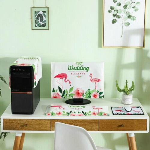 Universal 3-in-1 Desktop Pc Dust Cover - Fits 23-24 Inch Screens - Flamingo - Main Image