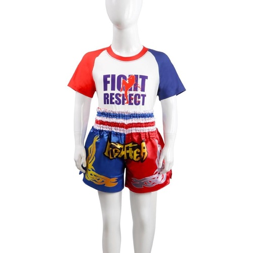 Kids Boxing Set - Sparring Shorts And Tights - Bright Green - Fiht Red Blue Spliced - M - Main Image