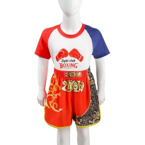 Kids Boxing Set - Sparring Shorts And Tights - Bright Green - Hot Printing Red Gold Dragon - M - Main Image