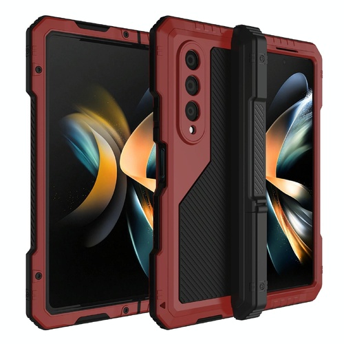 Waterproof Metal Phone Case with Folding Holder for Samsung Galaxy z Fold 4 - Red - Main Image
